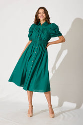 Green Cotton Midi Dress for Gemini Lovers