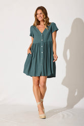Green Linen Blend Horizon Dress
