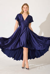 Navy Satin Maxi Dress - Loulou Style