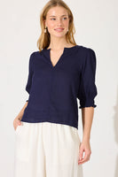 Navy Cotton Linen Top by Tiana