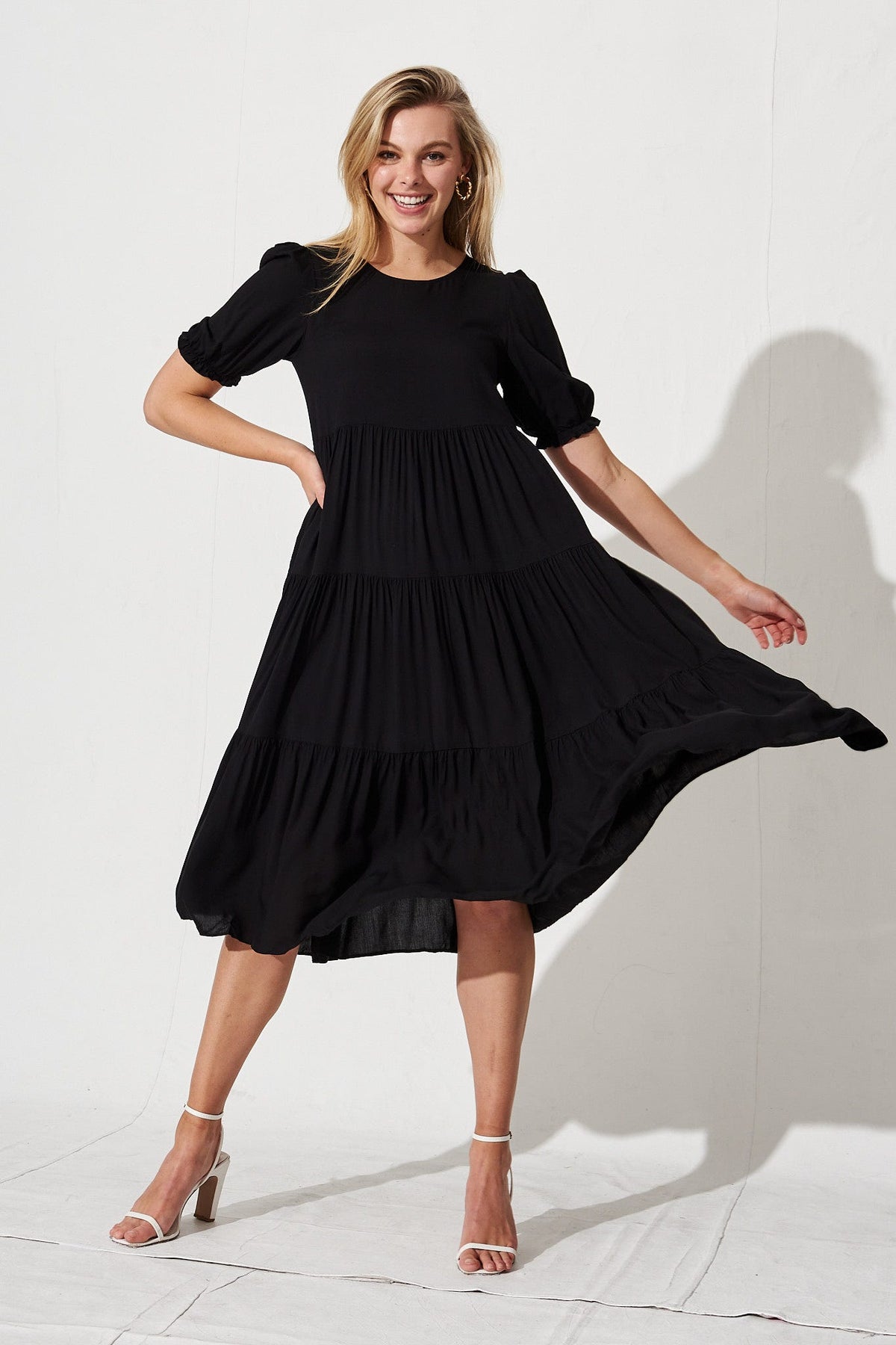 Black Midi Smock Dress - Nevi