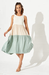 Dusty Teal Colorblock Linen Midi Dress