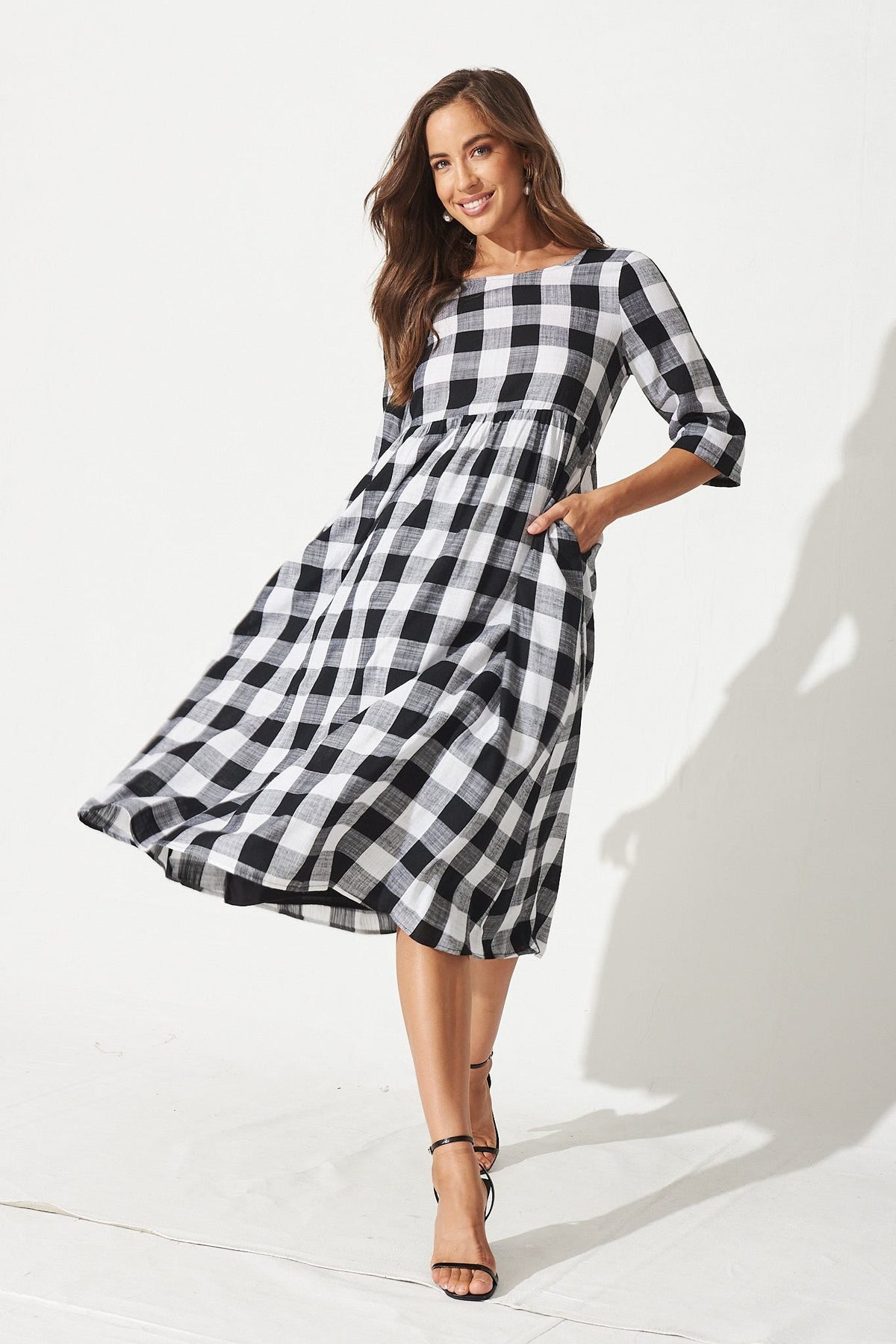 Black & White Gingham Midi Smock Dress by Zara