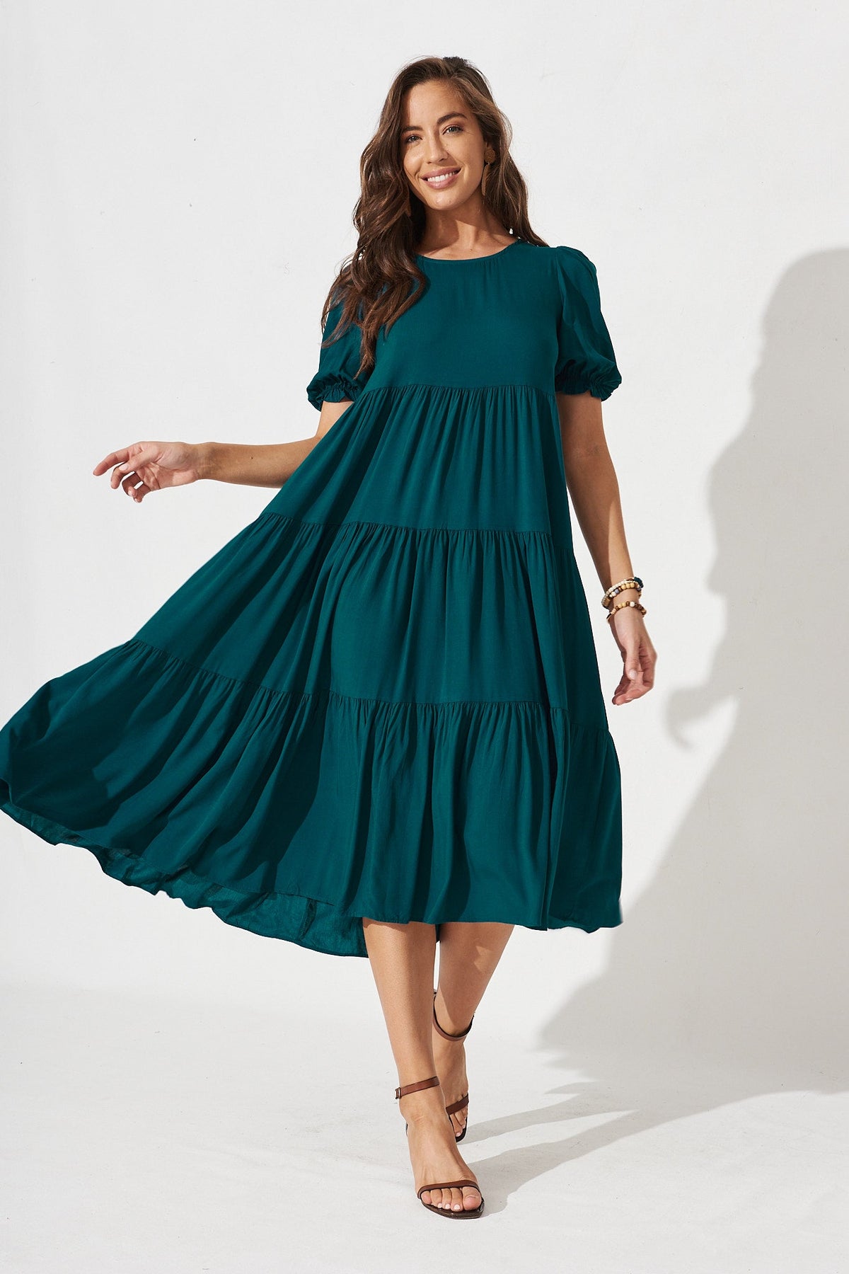 Teal Tiered Midi Dress - Stylish and Elegant