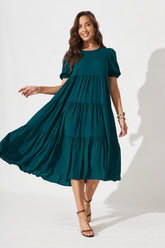 Teal Tiered Midi Dress - Stylish and Elegant