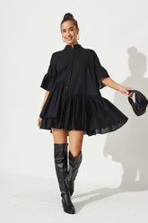 Black Cotton Blend Smock Dress - Blaire Style