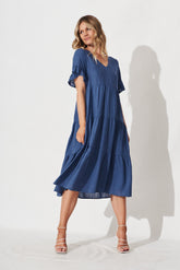 Blue Linen Blend Smock Dress by Kristen