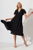 Black Linen Blend Midi Shirt Dress by Marvela