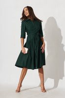 Emerald Cotton Shirt Dress - Marie Midi Style