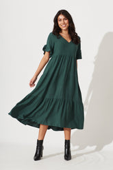 Green Linen Blend Smock Dress by Kristen