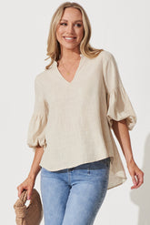 Oatmeal Linen Blend Jasper Blouse