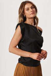 Black Satin Off-Shoulder Blouse