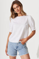 White Cotton Linen Blend Melanie Blouse