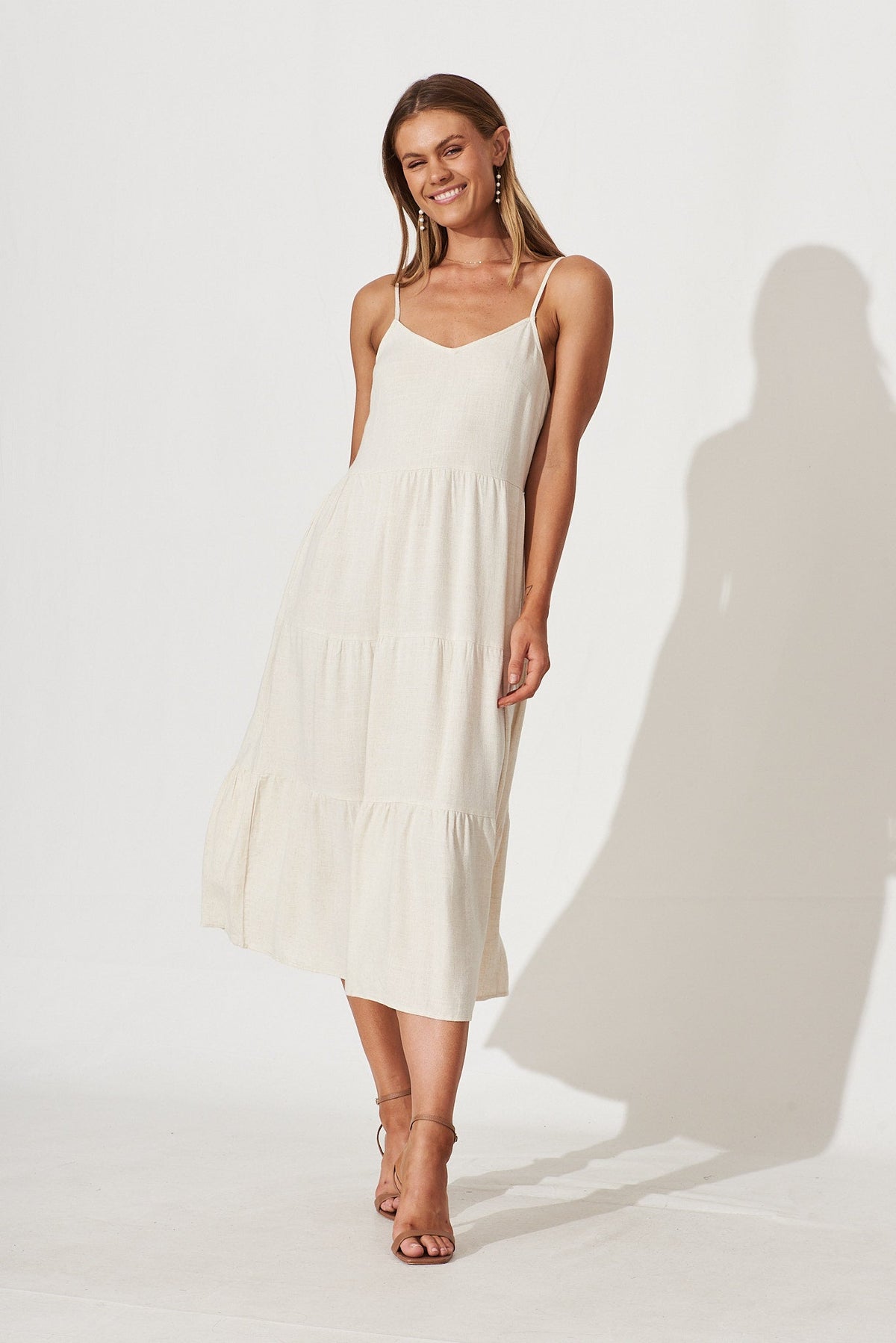 Oatmeal Linen Blend Midi Sundress by Utopia