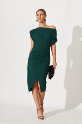 Emerald Off-Shoulder Midi Dress - Phoenix Style