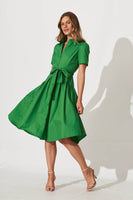 Green Cotton Midi Shirt Dress by Annmarie