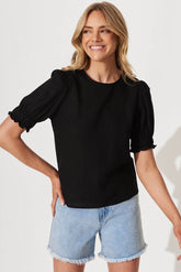 Black Linen Blend Top - Melanie
