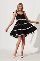 Black Cotton Dress with White Trim