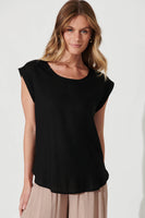 Black Linen Blend Top