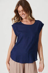 Navy Linen Blend Top