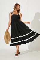 Black Midi Sundress with White Ric Rac Trim - Cotton