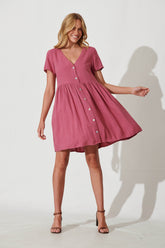 Deep Rose Linen Blend Smock Dress