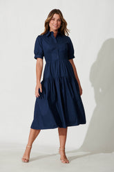 Navy Cotton Midi Shirt Dress - Fairfax Style