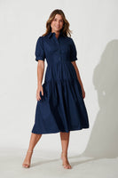 Navy Cotton Midi Shirt Dress - Fairfax Style