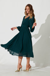 Emerald Chiffon Midi Dress