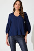 Navy Linen Blend Jasper Blouse
