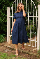 Navy Cotton Midi Dress - Cielo