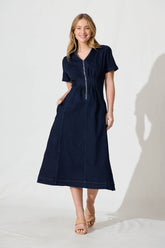 Dark Blue Denim Midi Dress by Adrianna