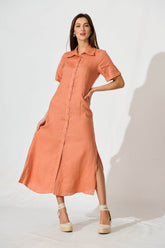 Rust Linen Maxi Shirt Dress by Christiana