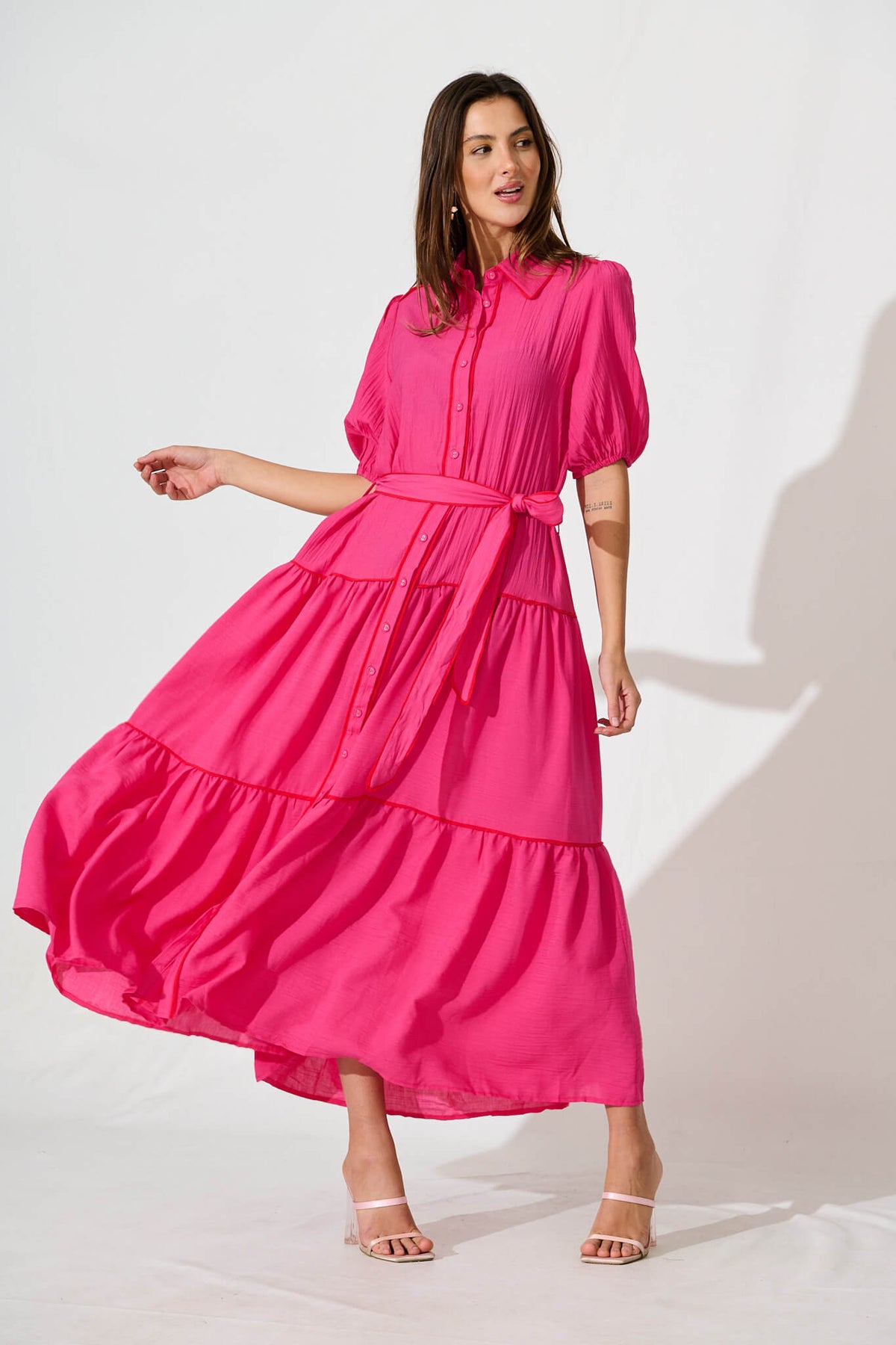 Pink Maxi Dress with Piping Detail