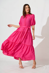 Pink Maxi Dress with Piping Detail