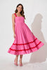 Pink Midi Sundress with Red Trim - Cotton