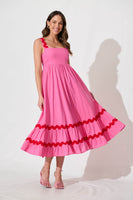 Pink Midi Sundress with Red Trim - Cotton