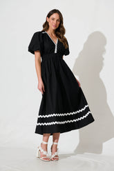 Black Maxi Dress with White Trim - Cotton Fabric