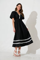 Black Maxi Dress with White Trim - Cotton Fabric