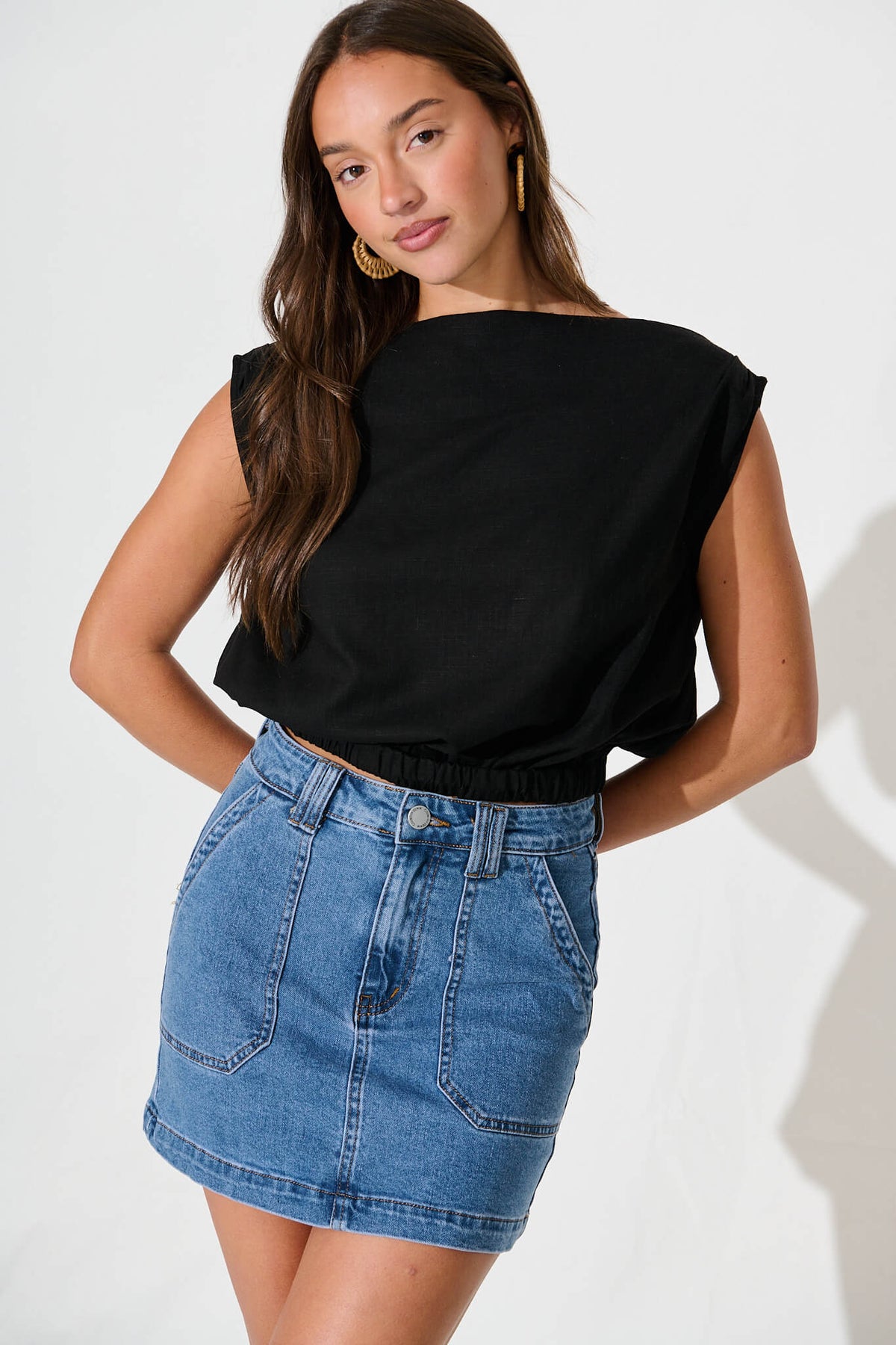 Black Cotton Linen Lucille Blouse