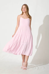Pink Linen Blend Midi Dress - Utopia Style