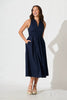 Navy Cotton Midi Dress - Odelle