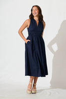 Navy Cotton Midi Dress - Odelle