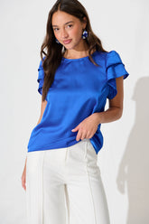 Cobalt Blue Satin Blouse: Tasmyn Top