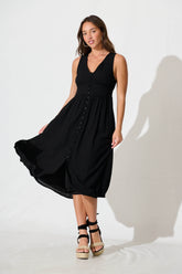 Black Linen Cotton Midi Dress - Ryland
