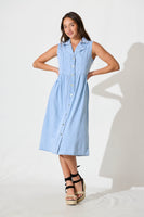 Light Blue Denim Midi Shirt Dress - Love