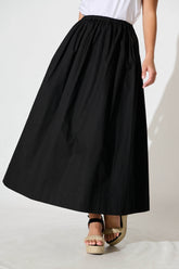Chic Black Cotton Maxi Skirt