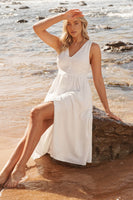 White Linen Cotton Midi Dress by Ryland