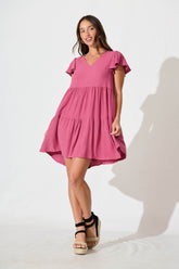 Deep Rose Linen Blend Smock Dress from Tahiti