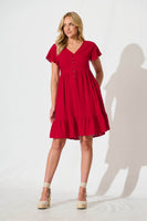 Red Linen Blend Smock Dress